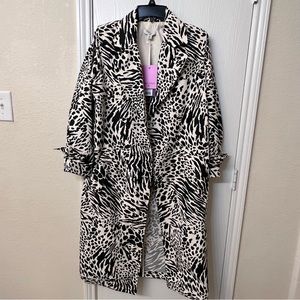 Sergio Hudson x Target Black & White Animal Print Trench Coat w/ Cuffed Sleeves